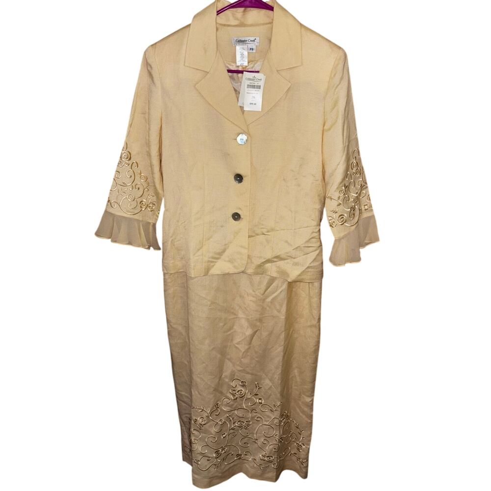 Coldwater Creek women’s yellow trellis embroidered dress and jacket NWT (8P)